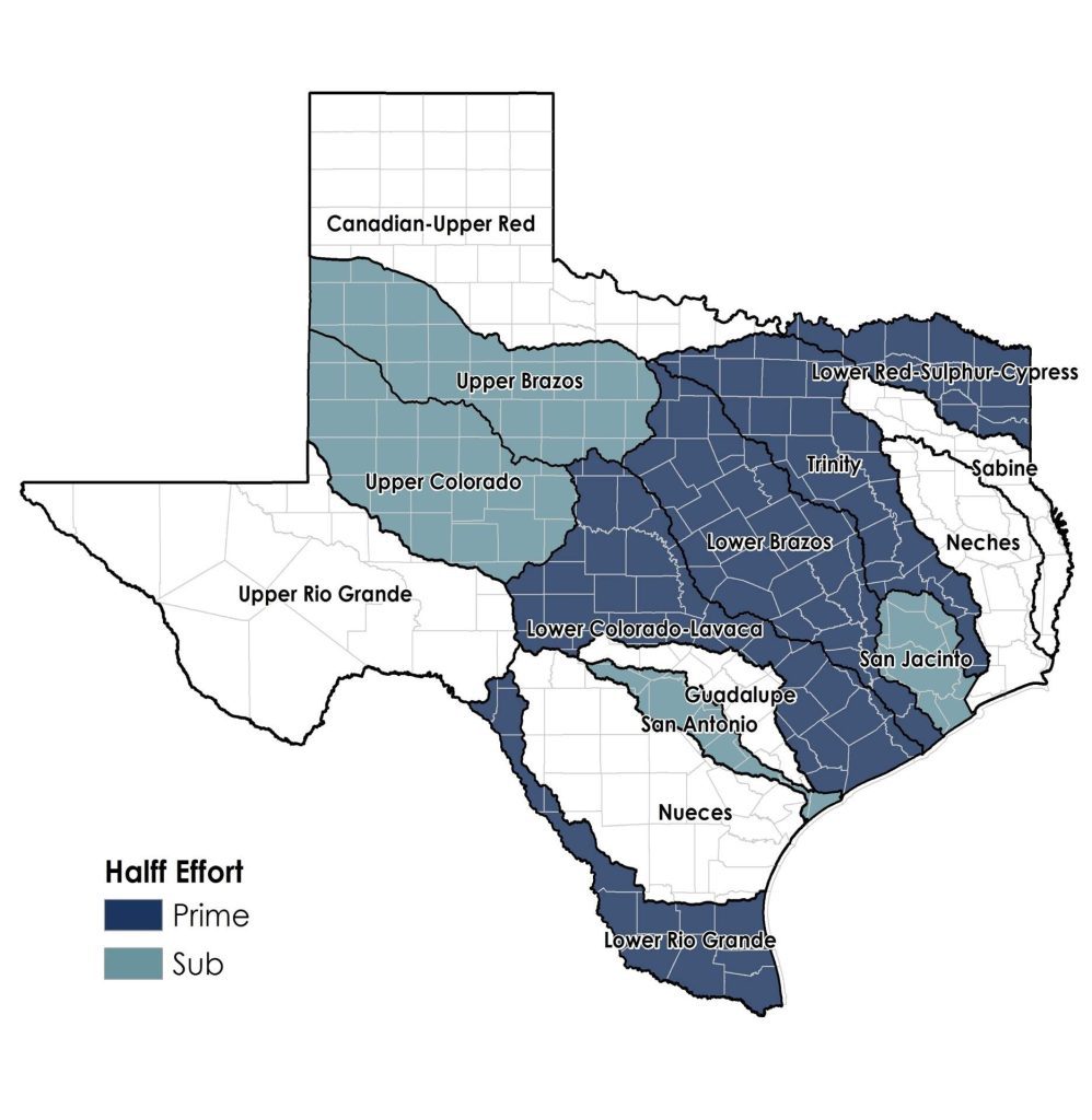 Map of Texas State Flood Plan efforts of Halff TWDB