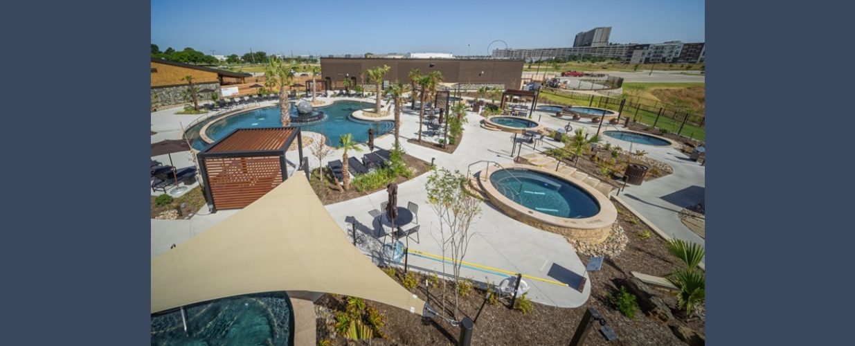 Pools and awnings at WorldSprings in The Colony